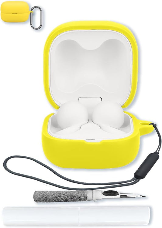 Case for Sony LinkBuds Open Truly Wireless Earbud Headphones（Model Number：WFL910B.UC, BOVUGAC Silicone Case Cover with Keychain & Cleaning Kit & Lanyard-Yellow