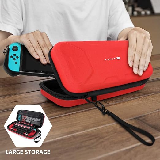 Mumba Carrying Case for Nintendo Switch OLED & Nintendo Switch 2017, [Plus Version] Portable Protective Travel Carry handbag Pouch for Blade/Battle Case [Large Capacity] (Red)