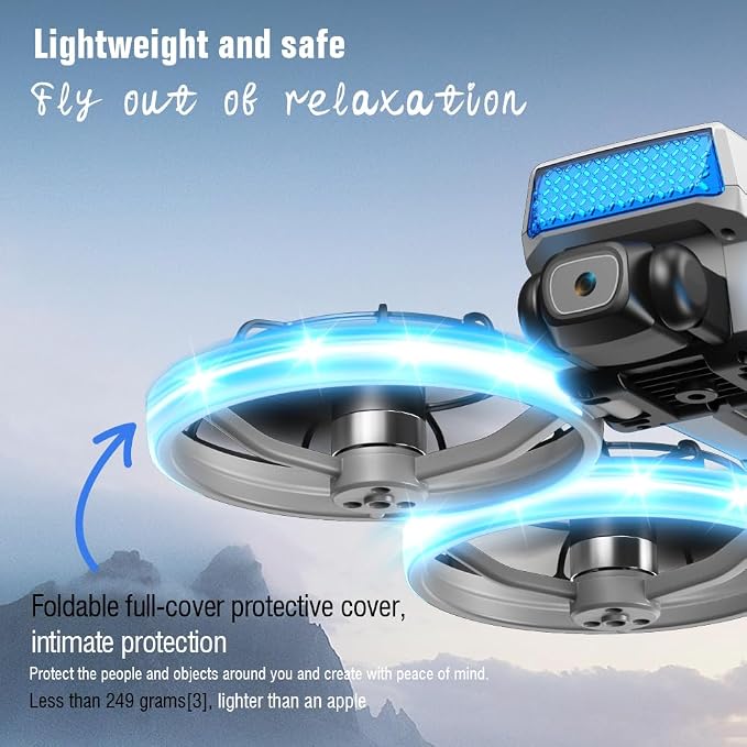 HD Camera Drone with LED Body Lights Foldable Screen Controller Brushless Motor RC Quadcopter Headless Mode 360° Flips, Under 250g Lightweight Portable Drones for Adults Beginners Outdoor Travel Video