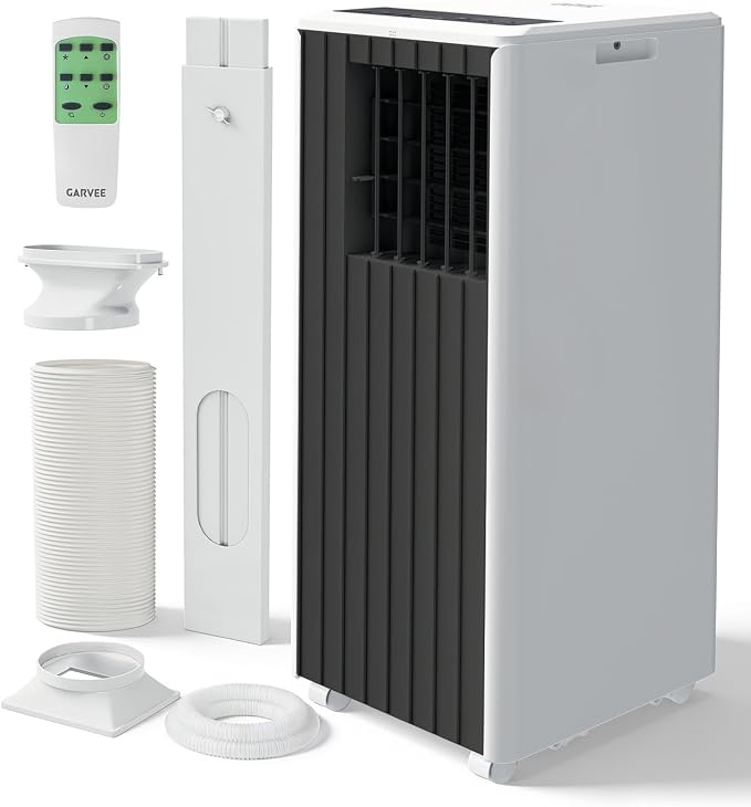 Garvee 8000 BTU Portable Air Conditioner, 3-in-1 Portable AC Cooling, Dehumidifying & Fan for Bedroom, Apartment, Dorm & Rooms Up to 350 Sq. Ft, Sleep Mode, 24-Hr Timer, Remote, Window Kit, Black