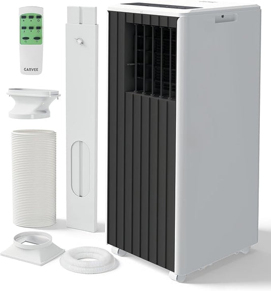 Garvee 8000 BTU Portable Air Conditioner, 3-in-1 Portable AC Cooling, Dehumidifying & Fan for Bedroom, Apartment, Dorm & Rooms Up to 350 Sq. Ft, Sleep Mode, 24-Hr Timer, Remote, Window Kit, Black