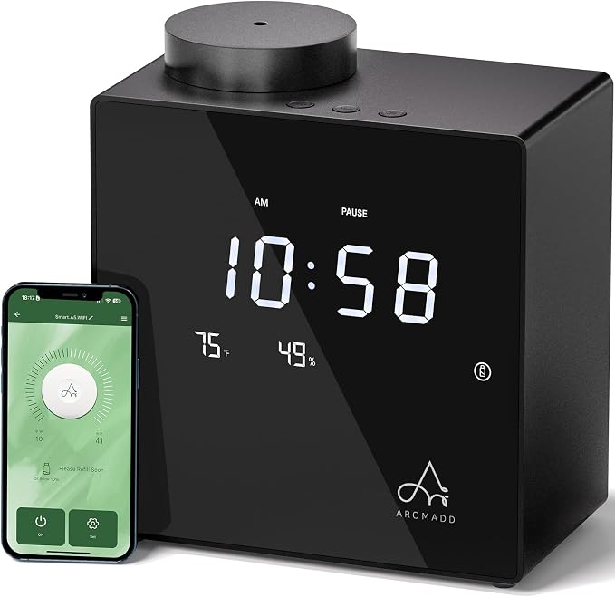 2026 Smart Waterless Diffuser, 2000 Sq.Ft Cold Air Scent Diffuser with Clock & Environmental Display | 7 Fragrance Levels, 9 Timer Settings, Hotel Collection Diffuser for Home & Large Rooms (Black)