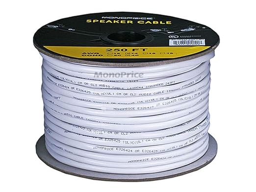 Monoprice Rated Speaker Wire - CL2 Rated, 4-Conductor, Jacketed In PVC, 14AWG, 250 Feet, White - Access Series