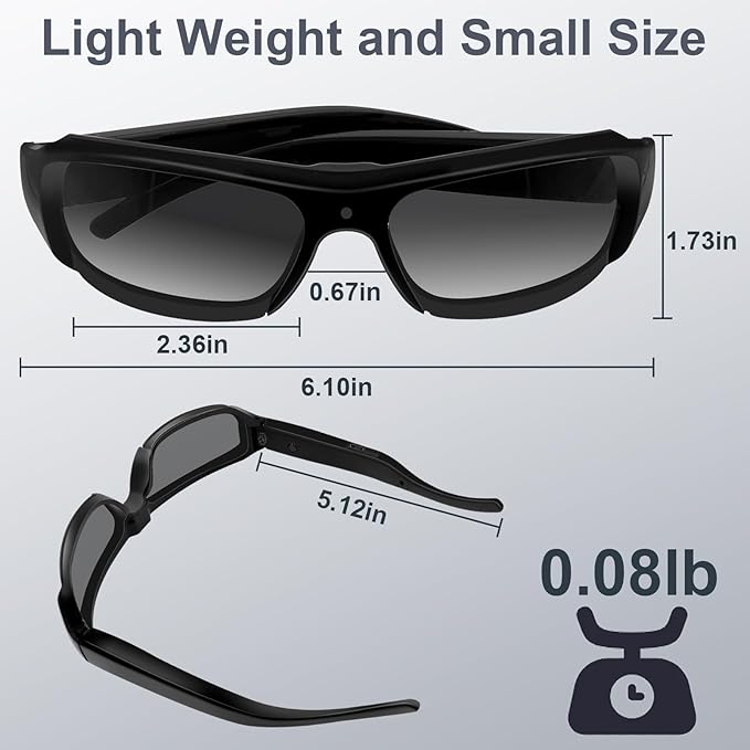 Camera Sunglasses Sports Action Smart Glasses Cam 1080P Video Camera Glasses UV Protection Polarized Lens Support Photos/Videos Recording mit 32GB Micro SD Card & Card Reader for Outdoor Activities