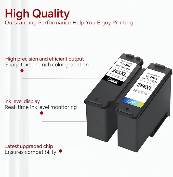 PG-285 XL CL-286 XL Ink Cartridges Black Color Replacement for Canon 285 286 PG-285XL CL-286XL Inkjet Printer Ink Combo Pack Work with PIXMA TS7720 TR7820 TS7722 Printers, High Yield (1 Black 1 Color)
