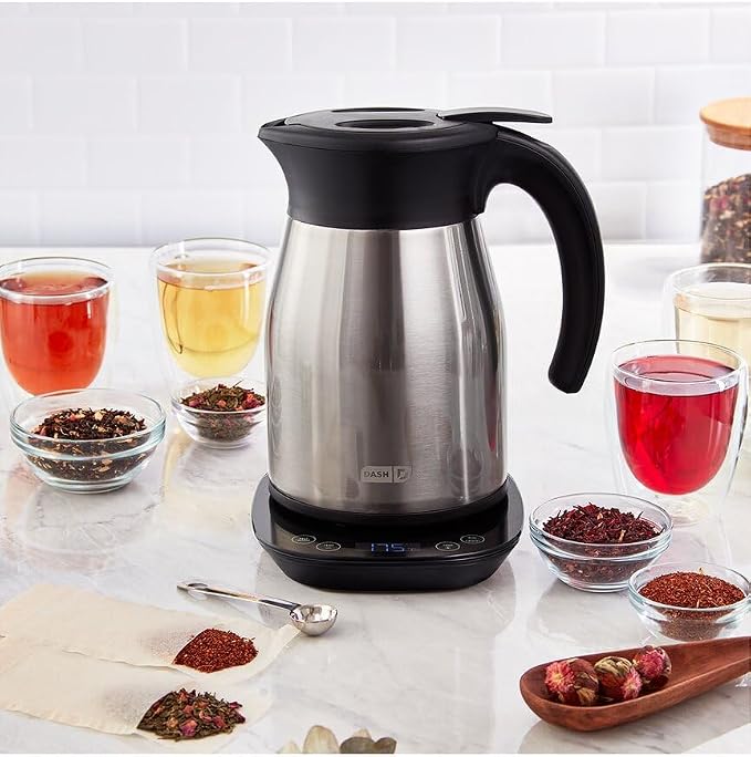 Dash Insulated Electric Kettle, 1.7L Stainless Steel Tea Kettle with Temperature Control, Keep Warm, Digital Display, Cool-Touch Exterior, Hot Water for Tea & Coffee, 1500W