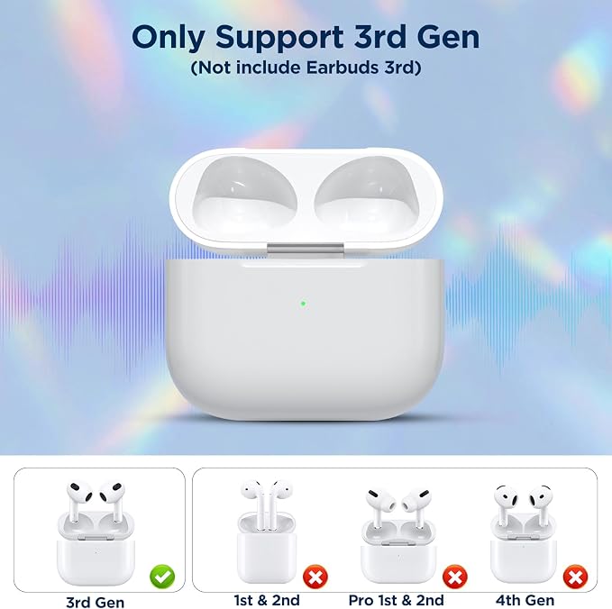 Wireless Charging Case for AirPods 3rd Generation | Replacement Charger Case with Bluetooth Pairing Sync Button, 660mAh Fast Charging, L-Port & Wireless Charging