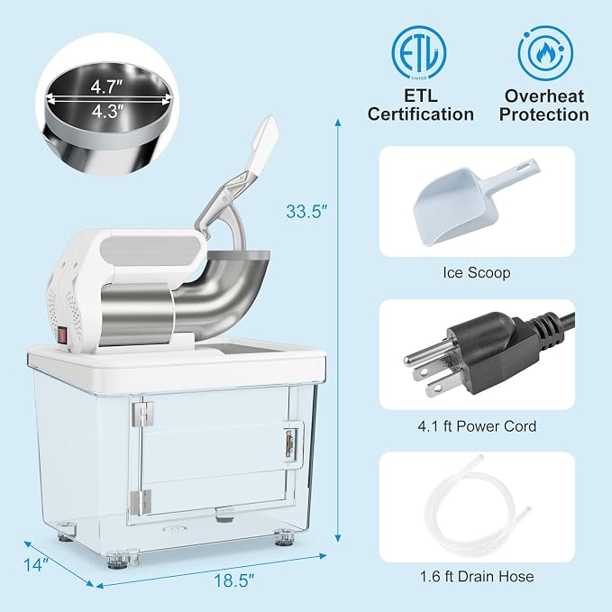 COSTWAY Electric Ice Crusher, 660 LBS/H Snow Cone Machine with Dual Blades, 300W ETL Approved Shaved Ice Machine for Home Parties, Restaurants and Bars (White)