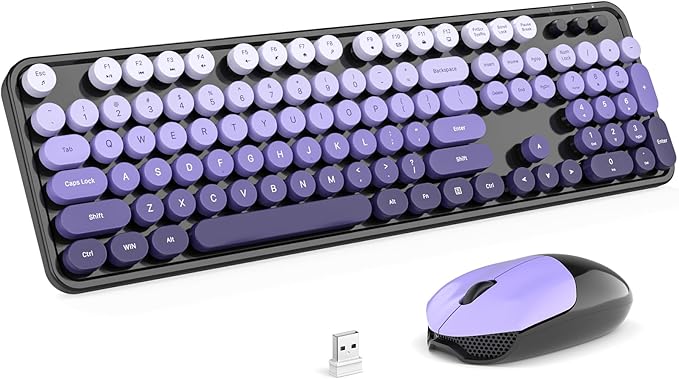 Wireless Keyboards and Mouse Combos, SQMD Colorful Typewriter Keyboard with Round Keycaps, 2.4GHz USB Retro Wireless Keyboard Mouse for PC, Desktop, Laptop and Computer-Purple