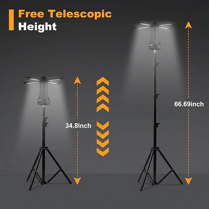 16000mAh Telescopic Camping Light, Rechargeable LED Lantern with Tripod Stand, Portable Flashlight & Power Bank, 300° Rotatable Dimmable Tent Light, Magnetic Base & SOS for Hiking, Fishing, Camping