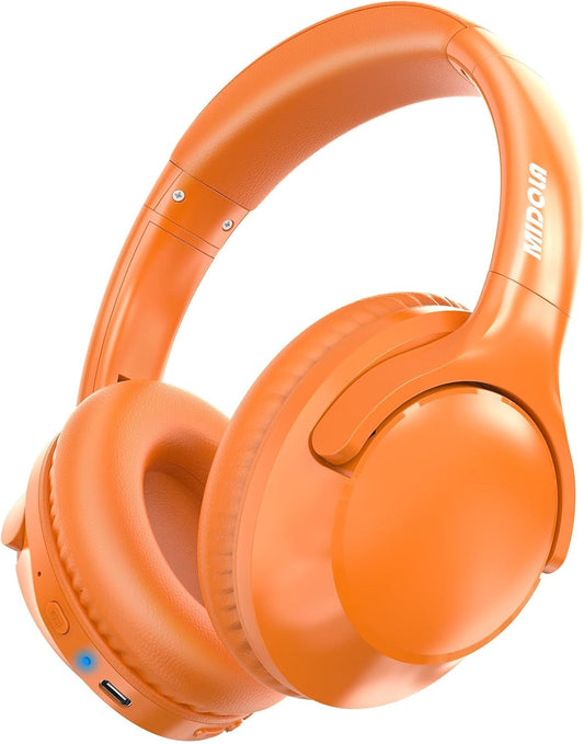 MIDOLA Bluetooth Headphones Over Ear 68H Playtime 6 EQ Wireless Headset with Microphone HiFi Stereo Foldable Lightweight Deep Bass for Travel Home Office Cellphone Orange