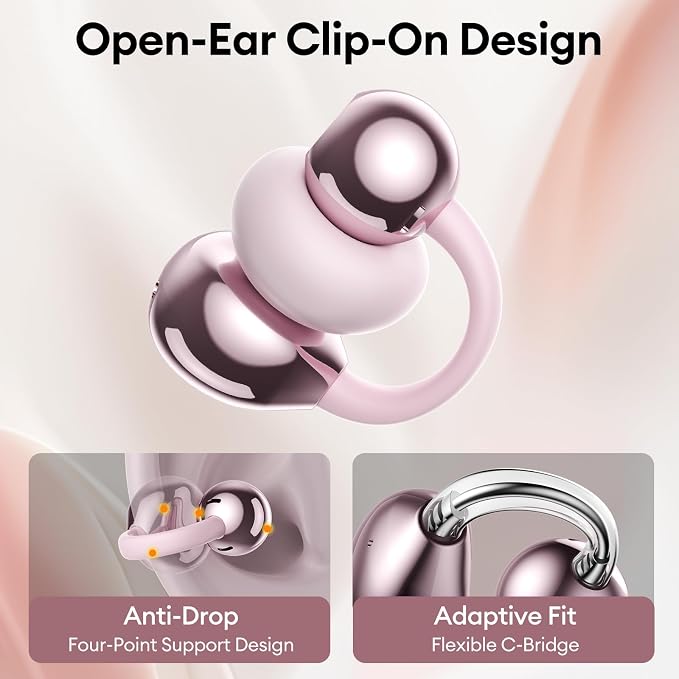PAXA Stylish Clip On Earbuds with Removable Gold Butterfly Earring, Open Ear Earbuds with LCD Touch Screen, Fashionables Open Ear Headphones for Women, Butterfly Earring Rose Gold M100