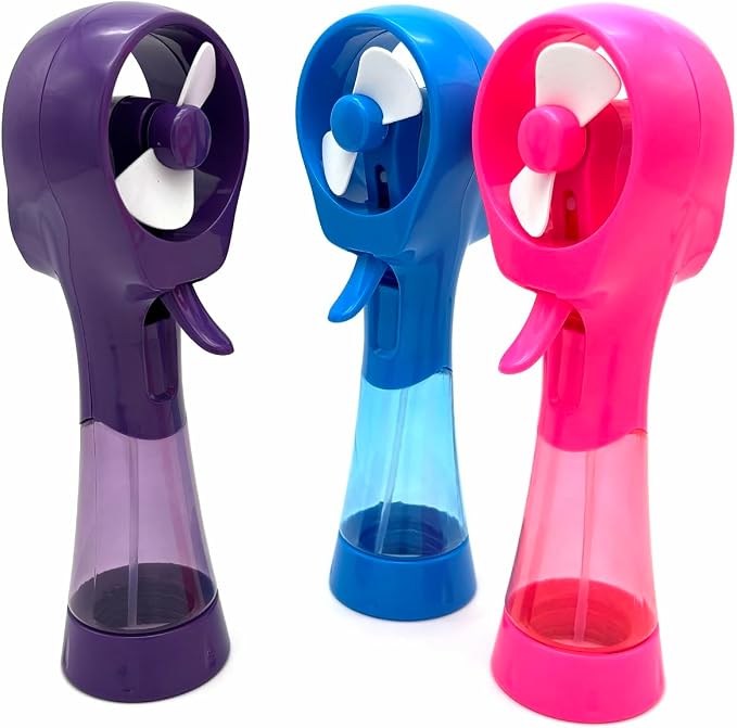 BJPEY Water Misting Fan Handheld Battery Powered Portable Personal Cooling Fans for Travel, Beach, Camping (Blue+Purple+Pink)