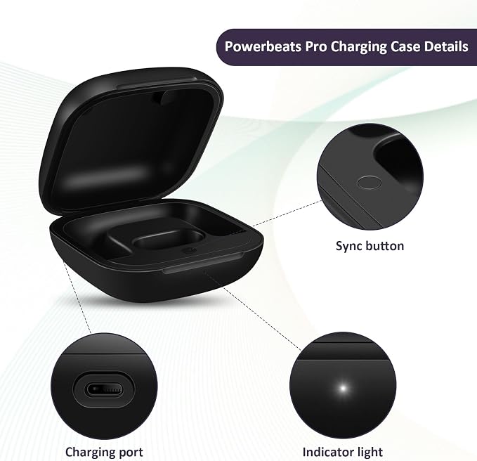 Replacement Charging Case Compatible with Powerbeats Pro: Charger Case with Bluetooth Pairing Button, 700mAh Battery, Not Included Earbuds