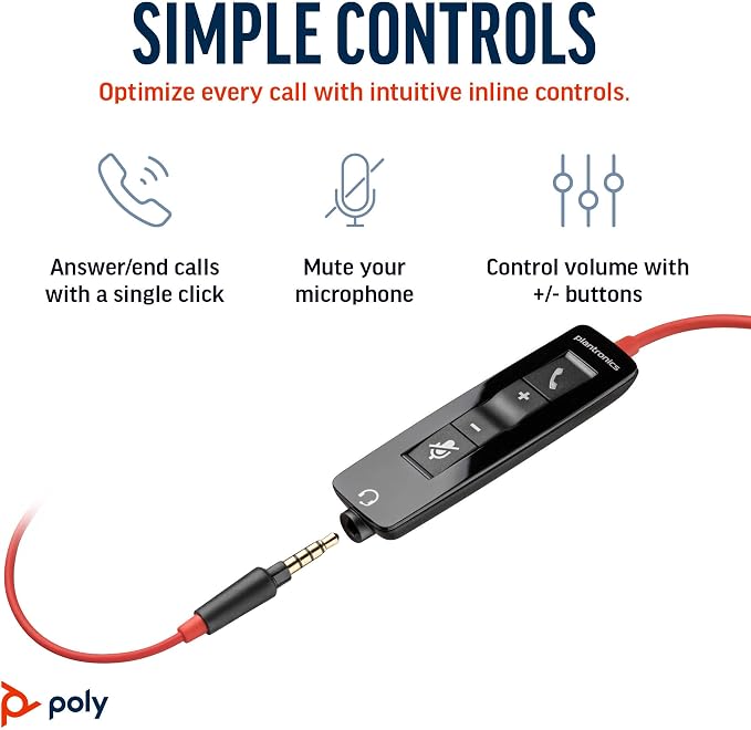 Poly Blackwire 5210 Wired Headset (Plantronics) Flexible Noise-Canceling Boom Mic Single-Ear Design - PC/Mac, Mobile via USB-C, USB-A, 3.5mm - Works w/Teams, Zoom - Amazon Exclusive (9P7X5AA)