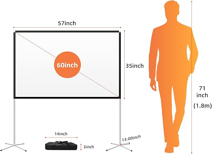 Portable Projector Screen 60inch,Movie Projection Screen,Indoor Projection Screen and Stand, 16:9 Projector Screen 4K HD Wrinkle-Free Lightweight
