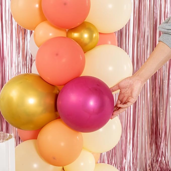 Restaurantware-Balloonify Balloon Garland Set, 1 Party Decoration Kit - 89 Balloons, With Chain, Coral, Pink, & Yellow Latex Balloon Arch Kit, With Glue Dots, Ribbon & Flowers