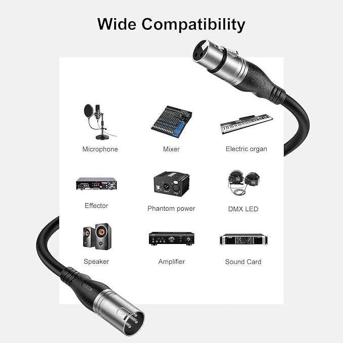 EBXYA XLR Cable 25ft 10 Packs - Premium Balanced Microphone Cable with 3-Pin XLR Male to Female Mic Speaker Cable, Black