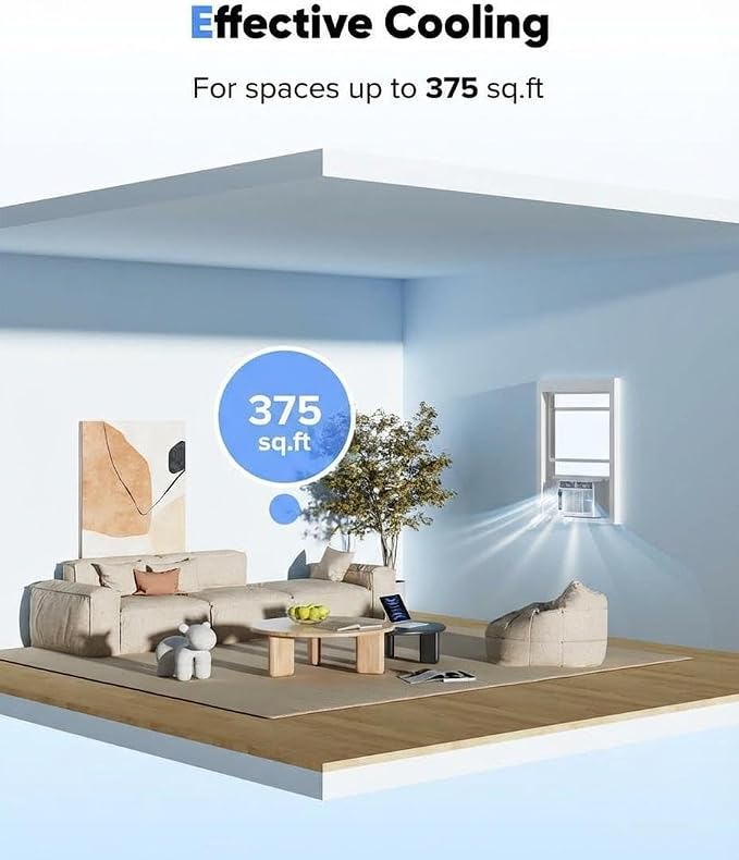 Window Air Conditioner 6,000 BTU with WiFi, Energy Saving Window AC Unit Cools Up to 250 Sq.Ft. with Remote & App Control & Timer, 115V Air Conditioner for Bedroom, Living Room, and Small Room