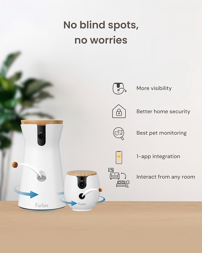 Furbo 360° Dog Camera + Mini 360° Cam [New Subscription Required at Setup] 2-Camera Bundle Nanny Subscription: Dog Safety Alerts, Pet Camera with Speaker, Phone App & Night Vision