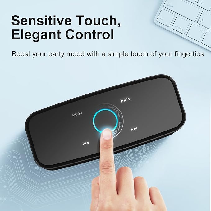 DOSS SoundBox Touch Wireless Bluetooth Speaker-12W HD Sound with Rich Bass, IPX5 Waterproof, 20H Playtime, Handsfree, for Gatherings, Home, Office, Outdoor, Travel-Black