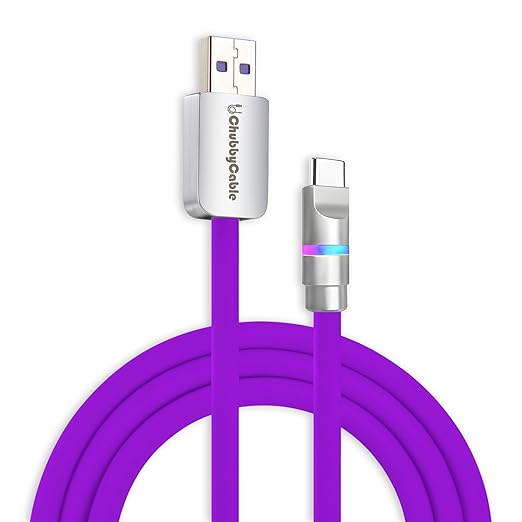 chubbycable Neon Chubby - Fast Charge Cable with Smart Light RGB Color Gradual Light Up 100W Charging Cord LED USB C Cable Compatible with iPhone 17-15 Series, Purple, USB-A to Type-C, 4.9 FT