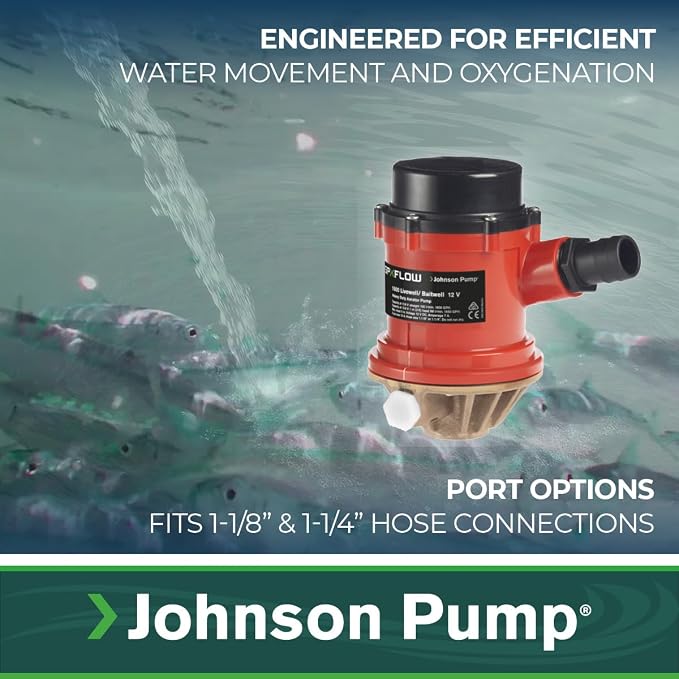 Johnson Pumps 166004B PRO Series 1600 GPH Livewell/Baitwell Aerating Pump, 12V (16004B), Bronze