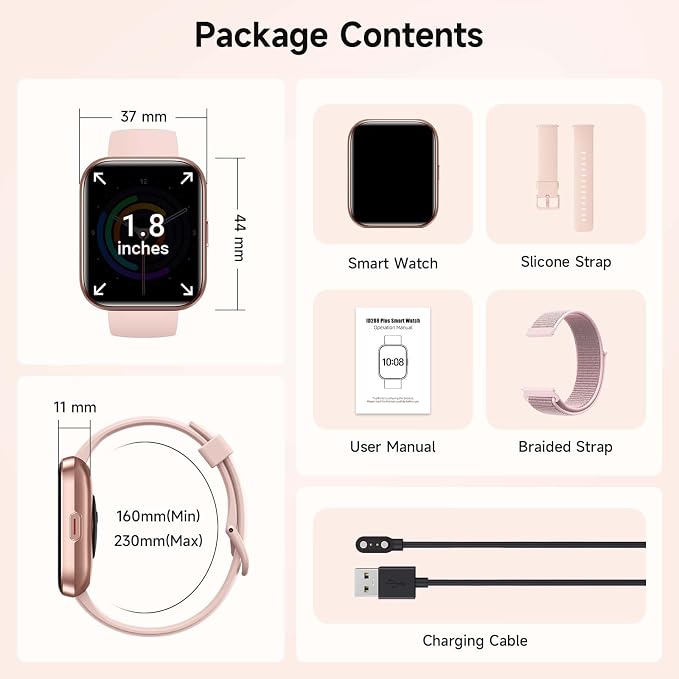 Smart Watches for Women, 1.8" Touch Screen Fitness Tracker for Android & iPhone, Answer/Make Calls, Alexa Built-in, Heart Rate/Sleep/SpO2 Monitor Smartwatch, IP68 Waterproof 101+ Sport Modes, 2 Bands