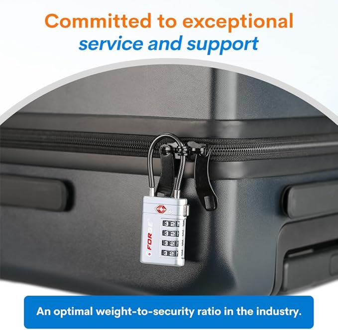 Forge TSA Approved Luggage Locks 4 Digit Combination TSA Travel Locks with TSA008, Open Alert Indicator, Zinc Alloy Body for Luggage, Suitcase, Backpack, and More. 4 Locks.