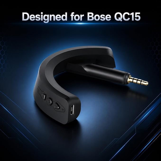 aptX Wireless Bluetooth 5.0 Adapter for Bose QuietComfort QC 15 with Mic/Volume Control, Black