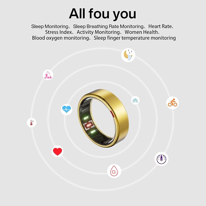 POBOVi Gen 2 Titanium Smart Ring for Women & Men, Sleep & Heart Rate Tracker, No Subscription, Size Before You Buy (Polished Gold, Size 11)