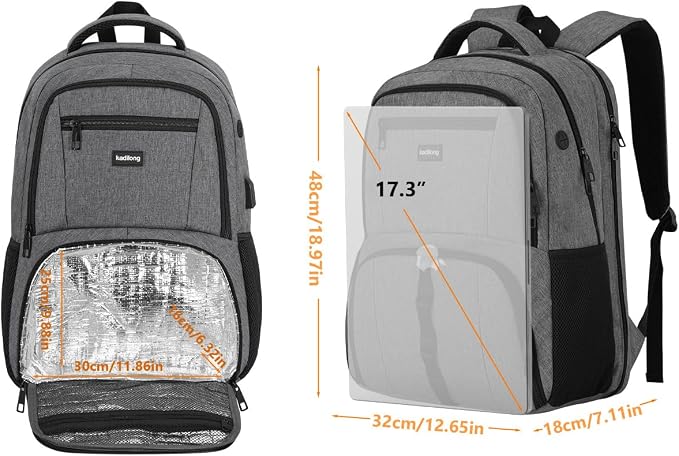 kadilong 17.3 Inch Insulated Backpacks with Cooler&Laptop Compartment,Travel Backpack with Lunch Box Bookbag for Work,Sturdy College Computer Backpack for Men Women Mochilas Lonchera para Hombre