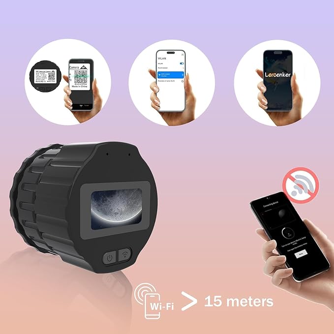 64GB Telescope Camera Digital Eyepiece: 2K Video Recording, WiFi Telescope Microscope Accessory, 25-50mm Eyepiece Adapter, Screen Support, App Control, Perfect for Astrophotography, Birds Watching