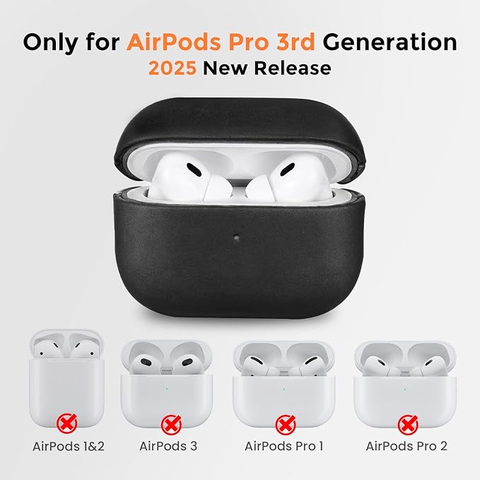 for AirPods Pro 3 Case, Handcrafted Vintage Genuine Leather Shockproof Cover Accessories with Lanyard Compatible with Apple AirPods Pro 3rd Generation 2025