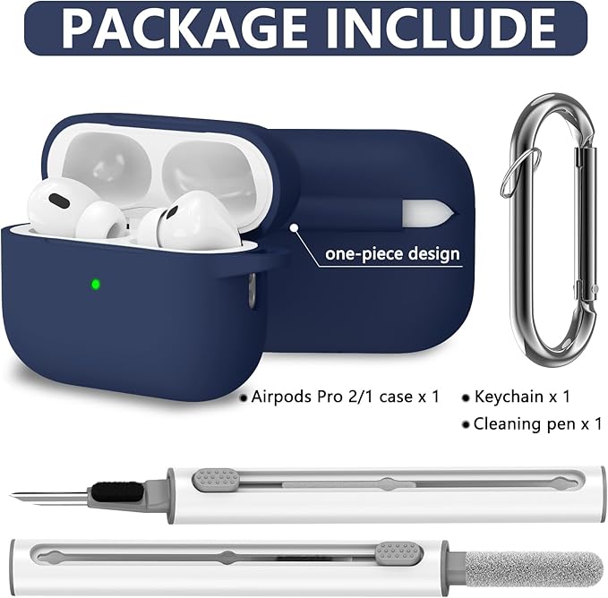 Ljusmicker for AirPods Pro Case Cover with Cleaner Kit,Soft Silicone Protective Case for Apple AirPods Pro 2nd/1st Generation for Women Men,AirPod Pro 2 Case Accessories with Keychain-Midnight Blue