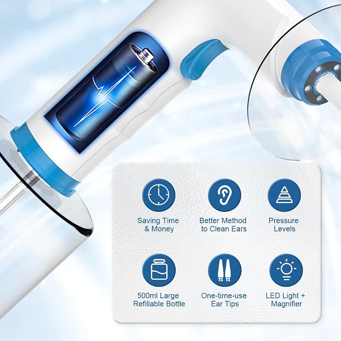 Temodu Electric Ear Wax Removal Kit, Rechargeable Earwax Remove Removal Ear Irrigation System, and Effective Clean Ear, Features Disposable Tips & Ear Catch Basin (9+1 Disposable Tips) (Blue)