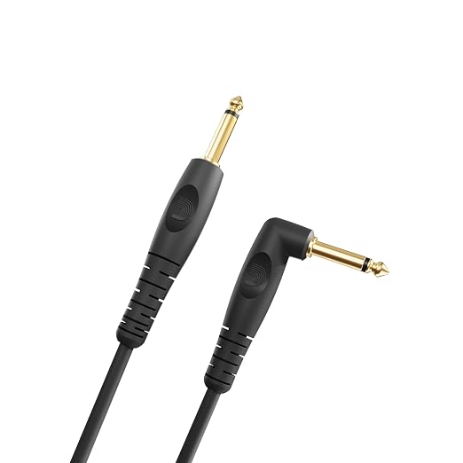 D'Addario Guitar Cable - Guitar Lead - Shielded Ends - 1/4 Inch Male to 1/4 Inch Male - Custom Series - 10 Feet/3.05 Meters - Straight End/Right Angle - 1 Pack
