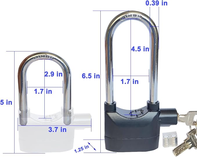 Long Cross-Beam Alarm Lock 110dba Universal Security Alarm Lock System Anti-Theft for Door Motor Bicycle Padlock with 3 Keys (2PCS)