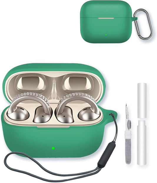 Case for Motorola Moto Buds Clip True Wireless Earbuds,Soft Protective,BOVUGAC Silicone Case Cover with Keychain & Cleaning Kit & Lanyard for Moto Buds Clip-Green