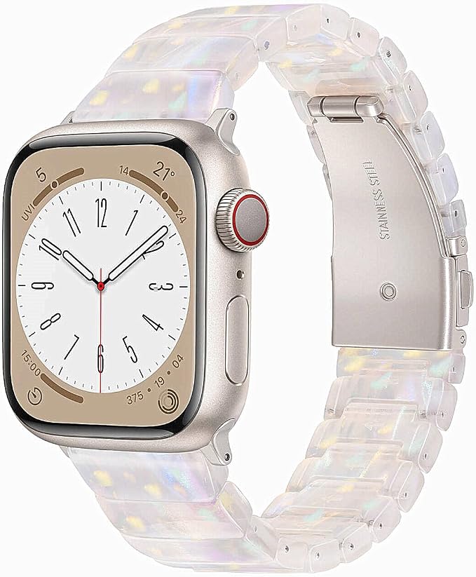 V-MORO Resin Band Compatible with Apple Watch Series 7/8/9/10 46mm/45mm/44mm/42mm Fashion Strap for iWatch Series 6/5/4/3/2/1/SE/SE 2 Lightweight Bracelet Wristband Women(Classic Aurora Starlight)