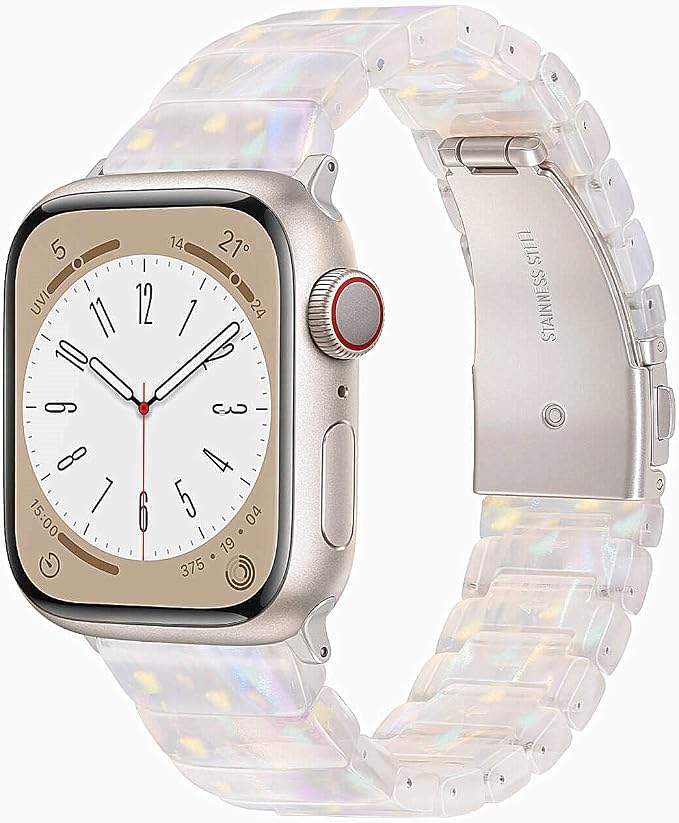 V-MORO Resin Band Compatible with Apple Watch Series 7/8/9/10 41mm/40mm/38mm/42mm Fashion Strap for iWatch Series 6/5/4/3/2/1/SE/SE 2 Lightweight Bracelet Wristband Women(Classic Aurora -Starlight)