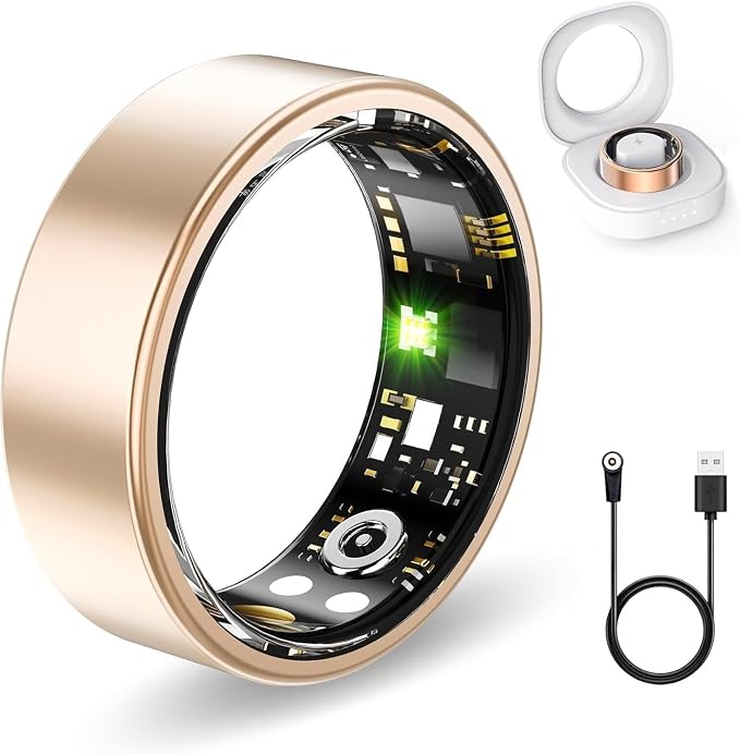 Smart Rings for Women Men, Fitness Ring with Heart Rate, Blood Oxygen, HRV, Stress, Sleep Tracker, Step Tracker, No Subscription Fee, lP68 Waterproof Smart Ring for iPhone & Android (Rose Gold,7#)