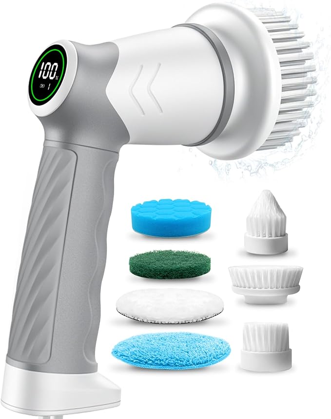 DAESUNG E881 Electric Spin Scrubber(Classic White)+ 9 Replaceable Brush Heads