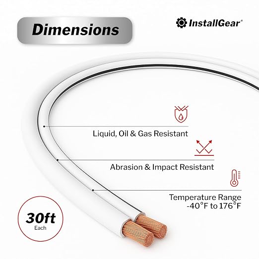 InstallGear 14 Gauge AWG Speaker Wire Cable - 30ft White, Outdoor & Automotive/Marine