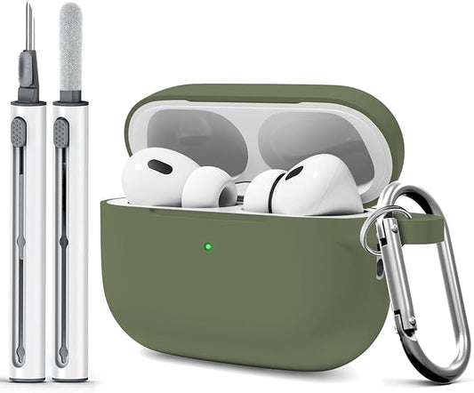 for AirPods Pro 2 Case with Cleaner Kit, Compatible with Airpods Pro 2nd/1st Generation Case (USB-C Cable) with Keychain for Women and Men,Army Green