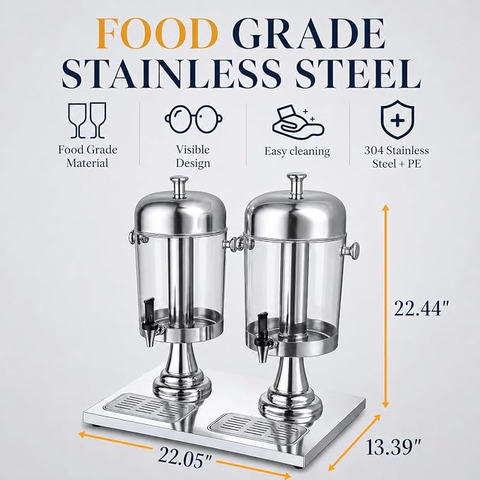 4.4 Gallon Beverage Dispenser with Ice Core | Stainless steel drink dispenser with stand and ice core for cold drinks, juice, lemonade, iced tea, parties, and events.
