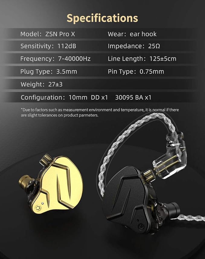 KZ ZSN PRO X Hybrid Banlance Armature with Dynamic in-Ear Earphone ERJIGO ZSNPROX 1BA+1DD HiFi Headset ZSNPRO X erabuds (Without Mic, Golden)