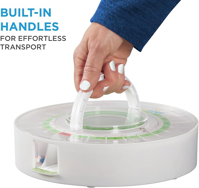 LiveFine Automatic Pill Dispenser with Removable Cups, 21 Compartments, 9 Dosage Rings, Alarm Reminder, LCD Display, Sound & Light Alerts, Locking Key for Vitamins, Supplements, Medications & Seniors