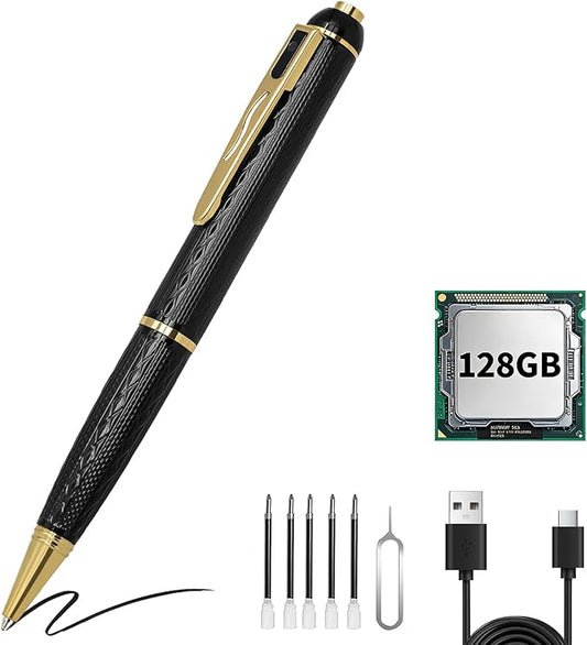 128GB Mini Hidden Camera Pen, 1080P FHD Nanny Cam with 300 Min Long Battery Life, One-Button Operation, Metal Body Micro Security Camera for Home Office (128GB)