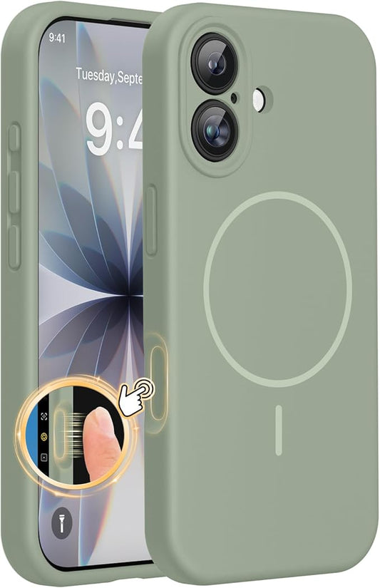 Miracase Magnetic for iPhone 17 Case, Compatible with MagSafe, Integrated Silicone Camera Control Cover, 3.0mm Thicken Shockproof Drop Protection Phone Case for 17,Patina Green